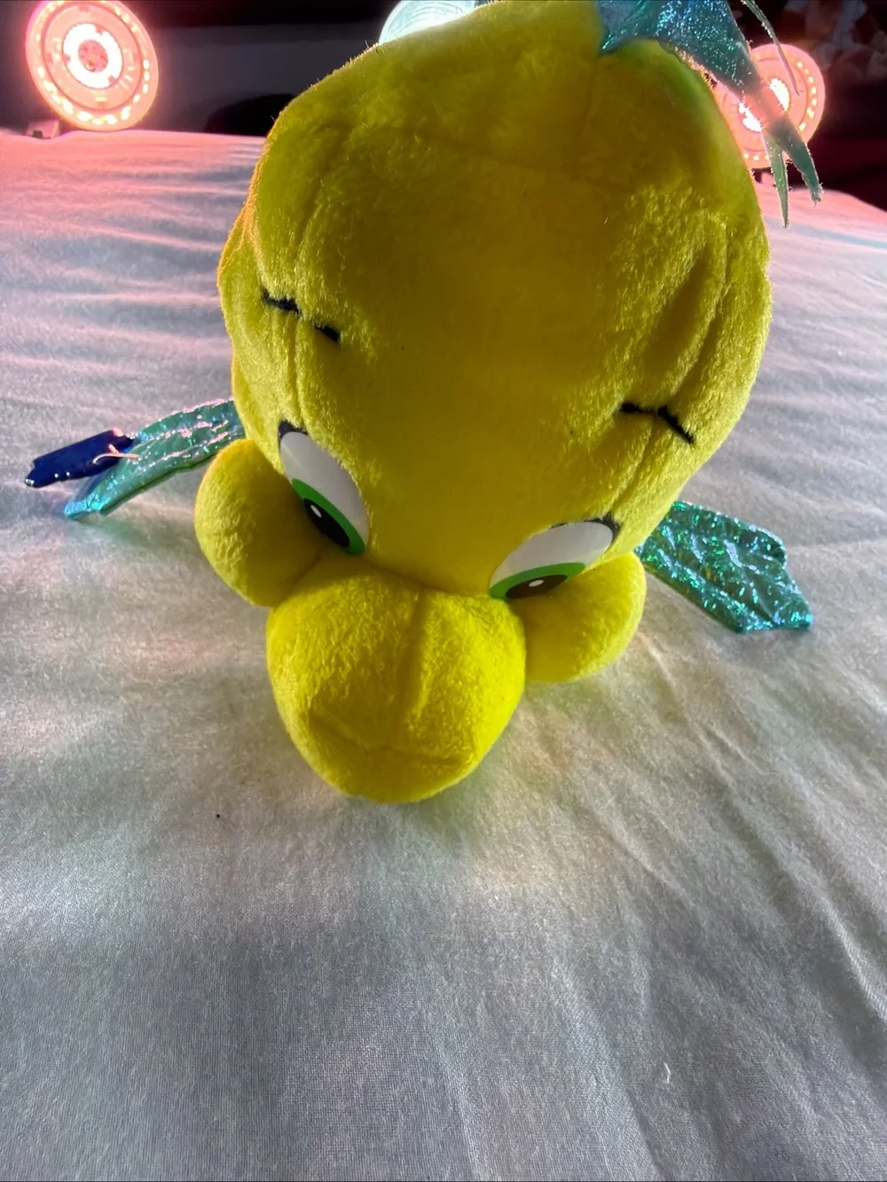 Disney Yellow & Blue Flounder Plush Fish with Shimmery Green Fins